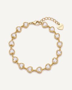 CADUCCI Amore Bracelet in gold with heart-cut crystals and a heart charm engraved with the CADUCCI logo