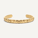 CADUCCI Belluno Bracelet in gold, an open cuff engraved with suns, moons and stars, front view