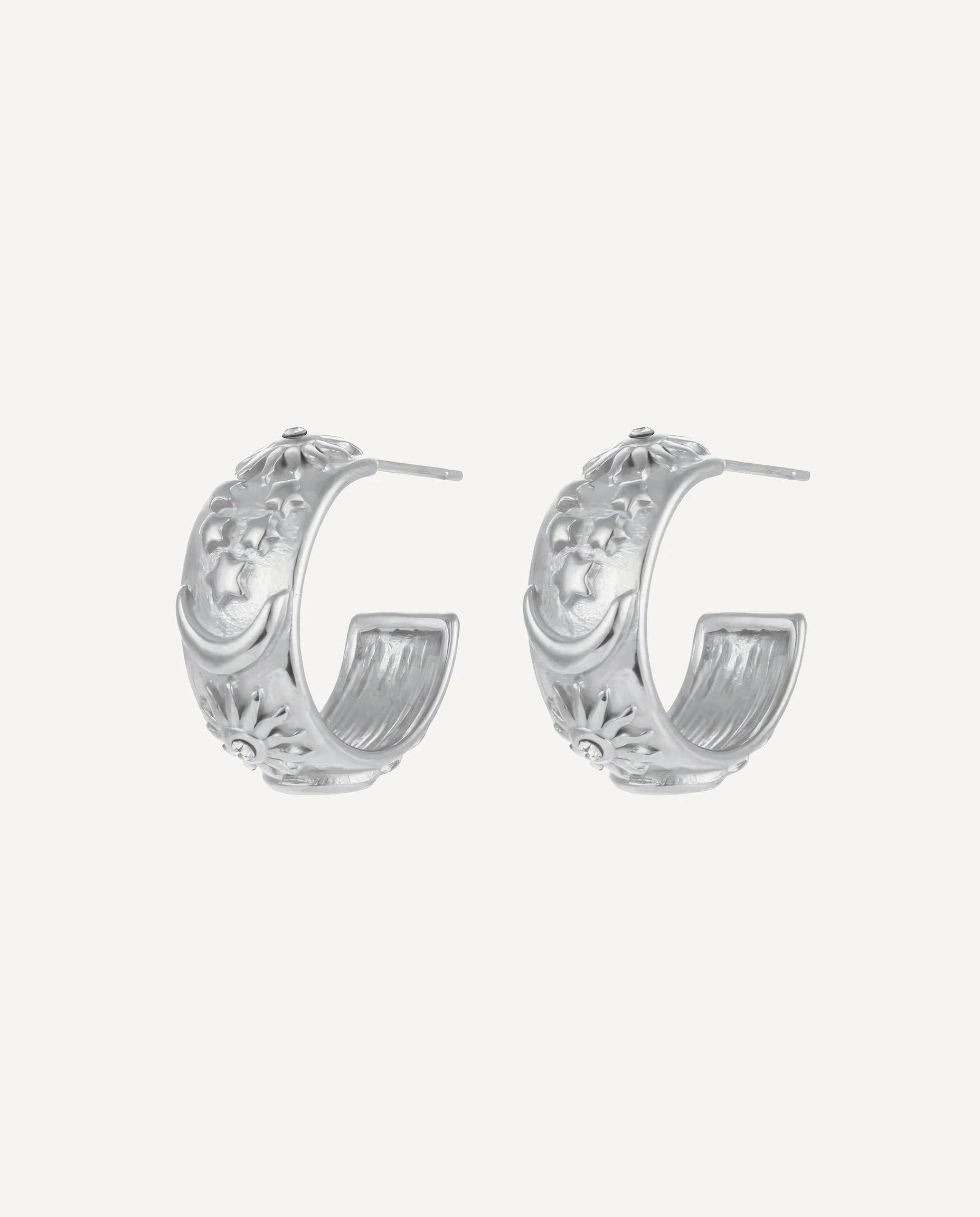 CADUCCI Belluno Earrings in silver, hoop earrings with suns, moons and stars