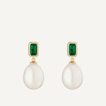 CADUCCI Capri Earrings in gold, emerald-green and pearl drop earrings