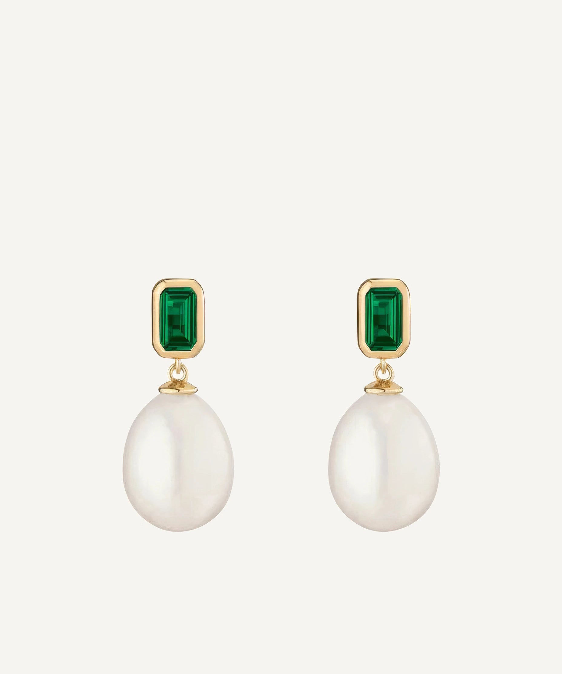CADUCCI Capri Earrings in gold, emerald-green and pearl drop earrings