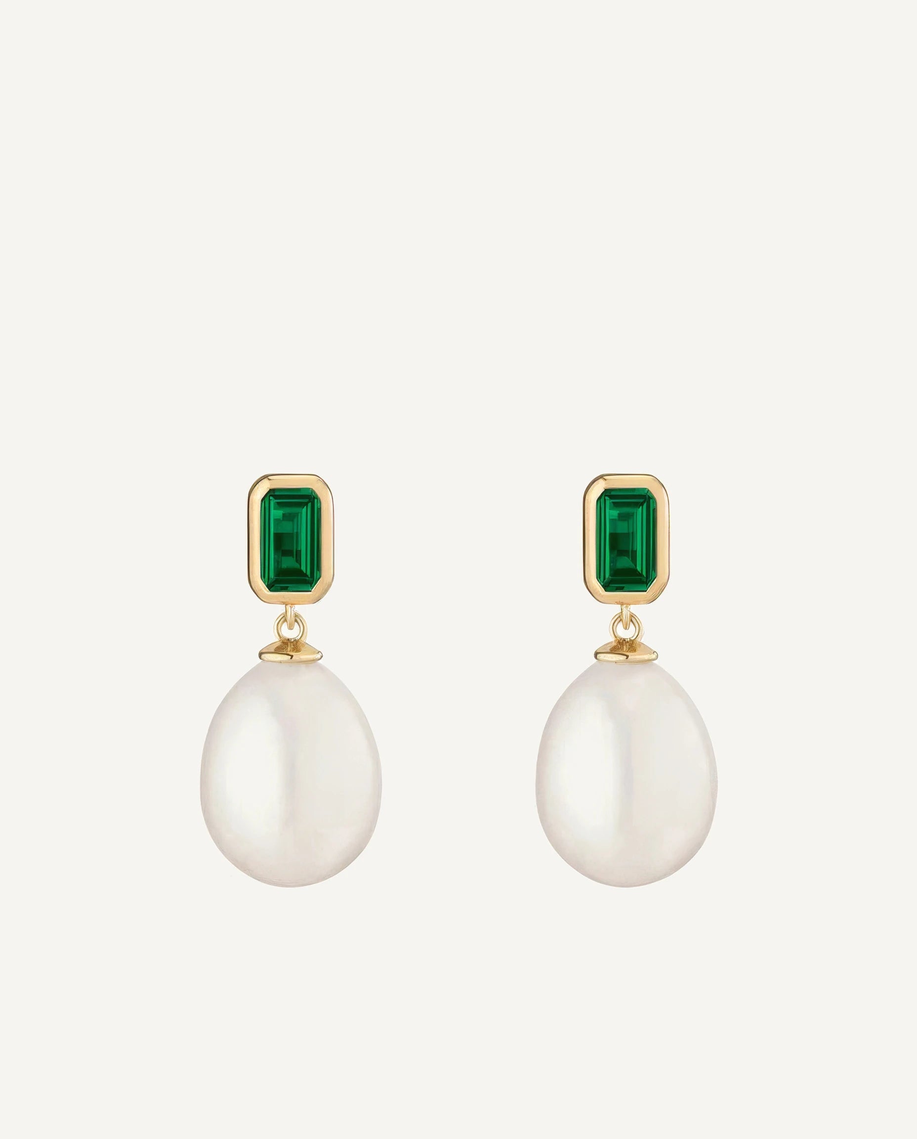 CADUCCI Capri Earrings in gold, emerald-green and pearl drop earrings