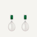 CADUCCI Capri Earrings in silver, emerald-green and pearl drop earrings