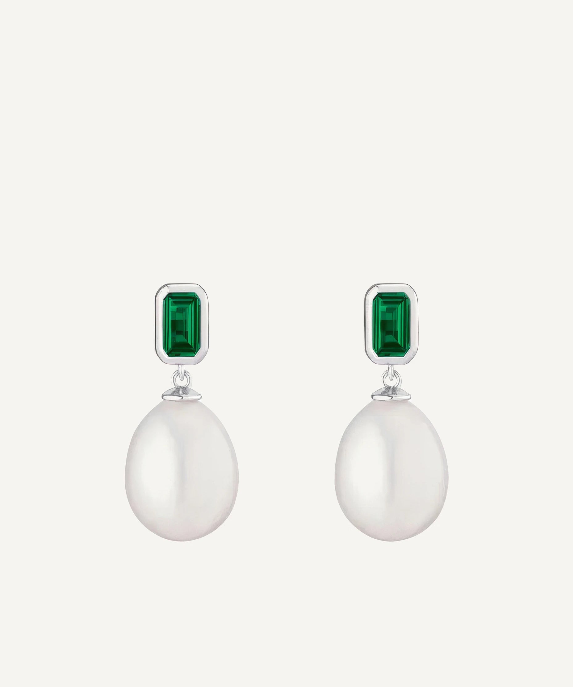 CADUCCI Capri Earrings in silver, emerald-green and pearl drop earrings