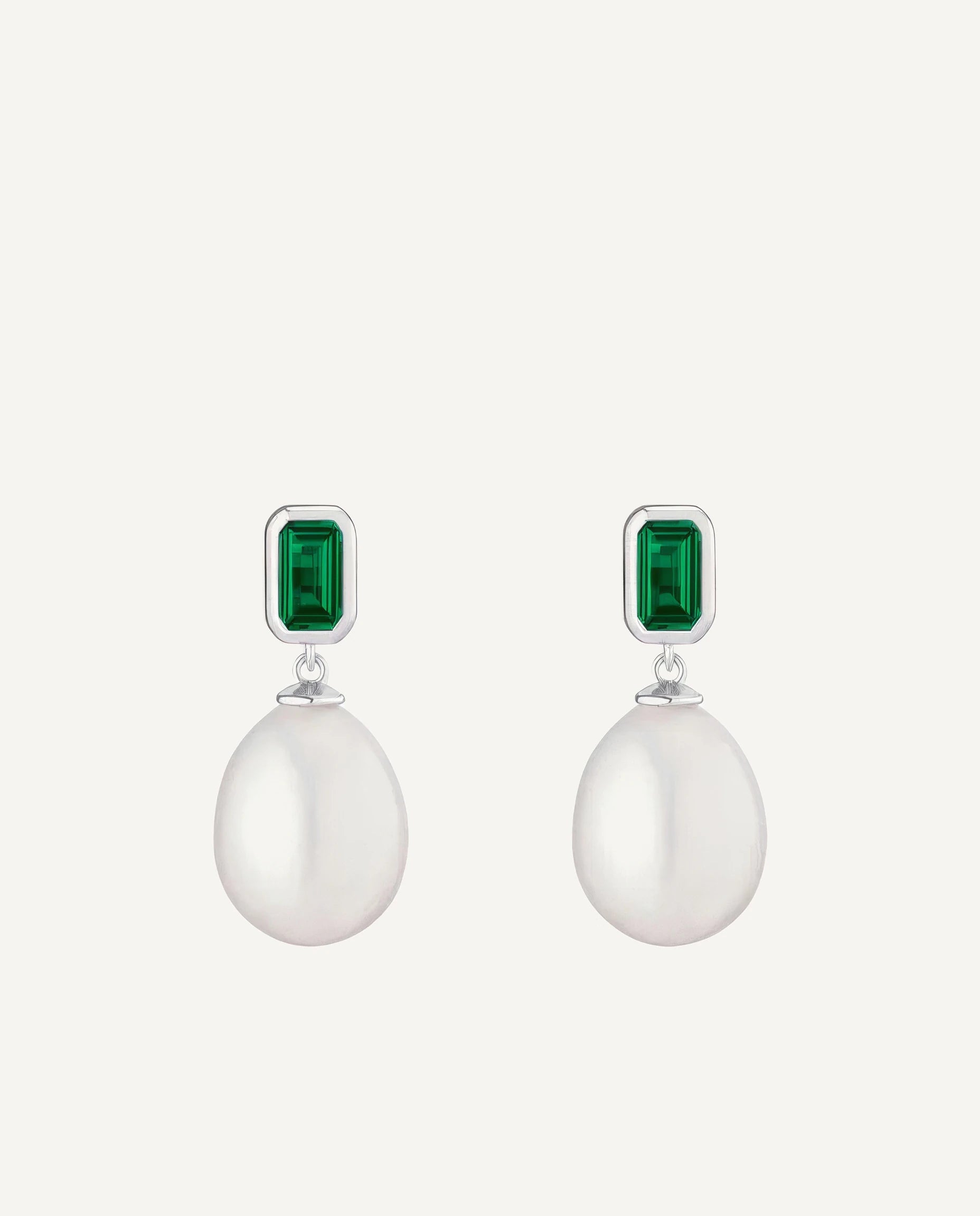CADUCCI Capri Earrings in silver, emerald-green and pearl drop earrings