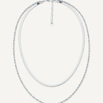 CADUCCI Firenze Necklace in silver, layered: a thin herringbone chain and a fine rope chain, with a rectangular tag engraved with the CADUCCI logo