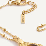 CADUCCI Luna Necklace in gold, close-up of the satellite chain, the clasp and the tag engraved with the CADUCCI logo