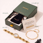 What you'll receive: CADUCCI gift box, your watch, free 18k bracelet, sizing kit, velvet pouch, secret gift card