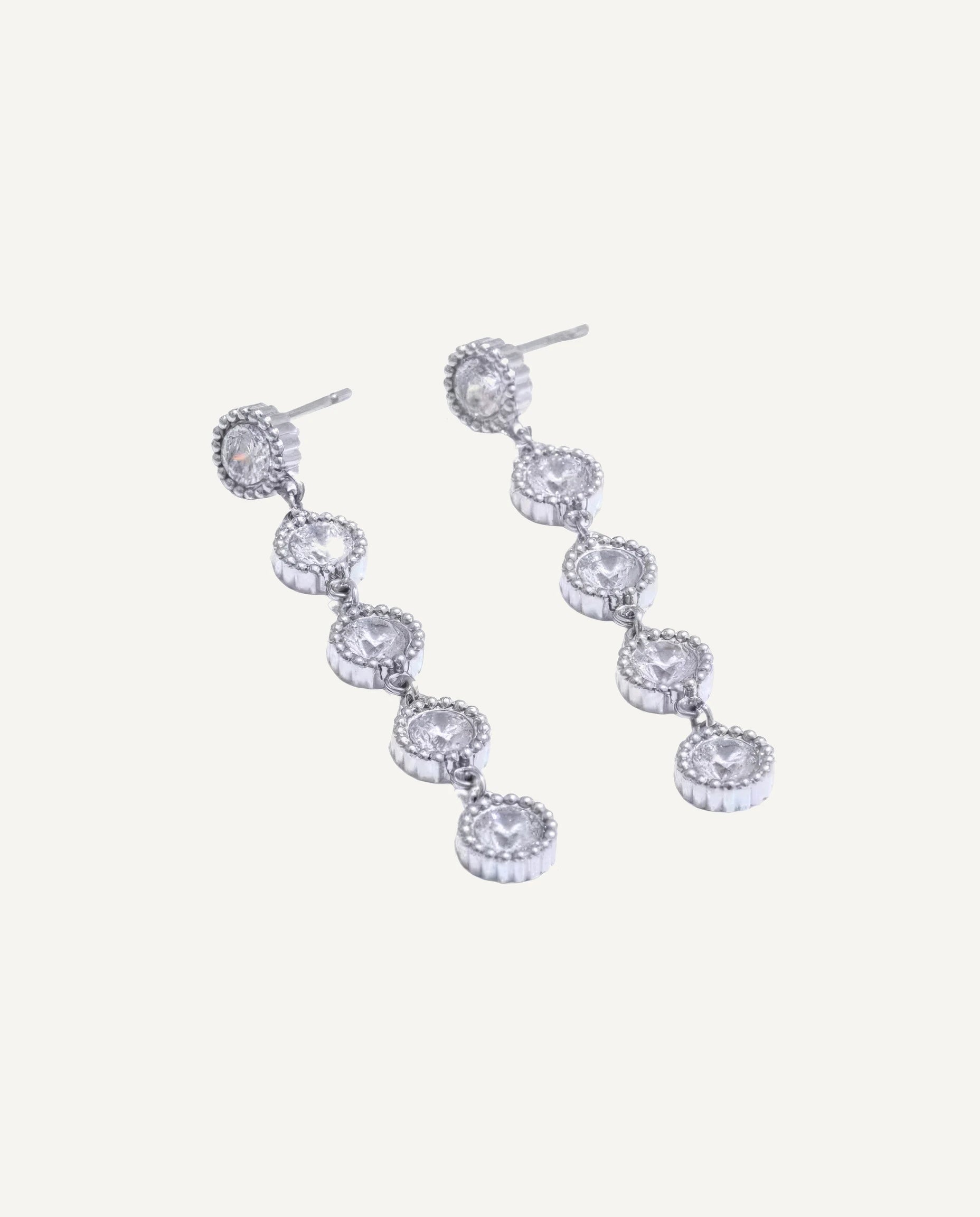 CADUCCI New Venezia Earrings in silver, long crystal drop earrings