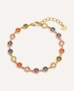 CADUCCI Roma Bracelet in gold with multicolour round stones and a disc tag engraved with the CADUCCI logo