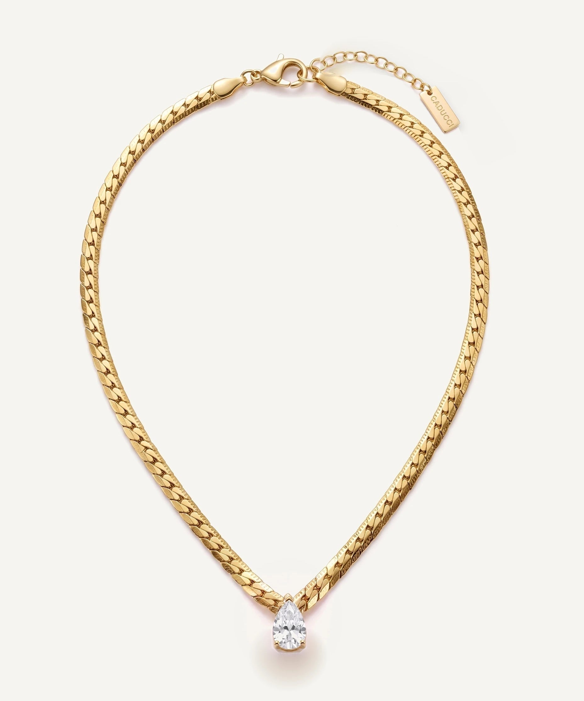 CADUCCI Venezia Necklace in gold with a pear-cut crystal