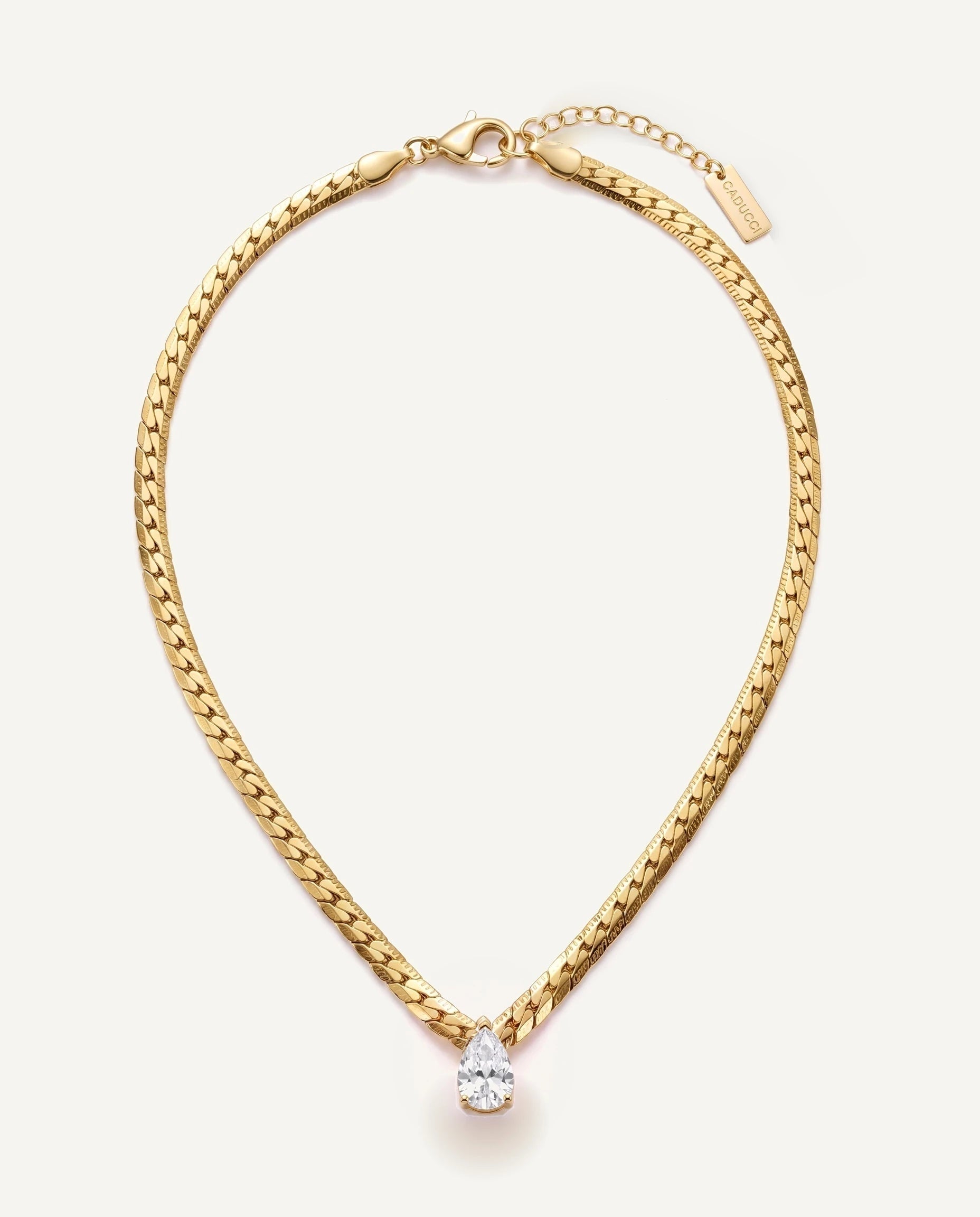 CADUCCI Venezia Necklace in gold with a pear-cut crystal