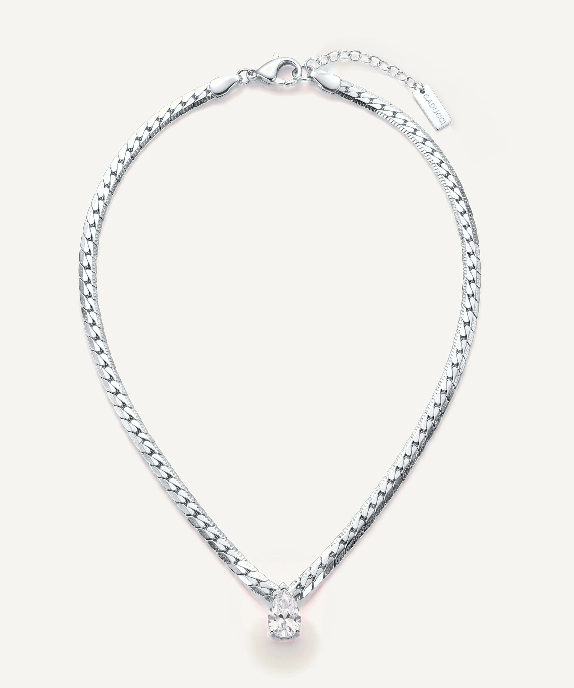 CADUCCI Venezia Necklace in silver with a pear-cut crystal