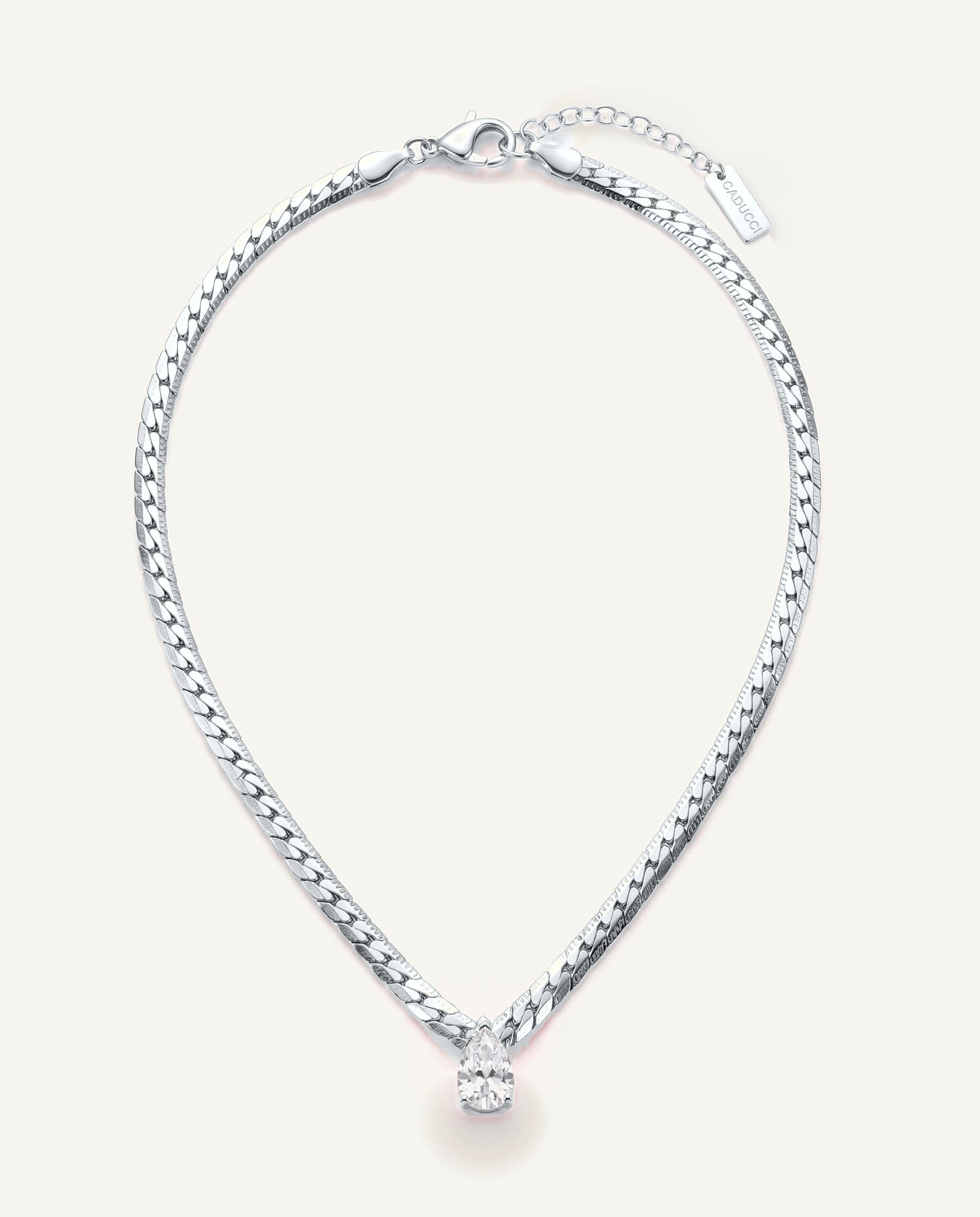 CADUCCI Venezia Necklace in silver with a pear-cut crystal